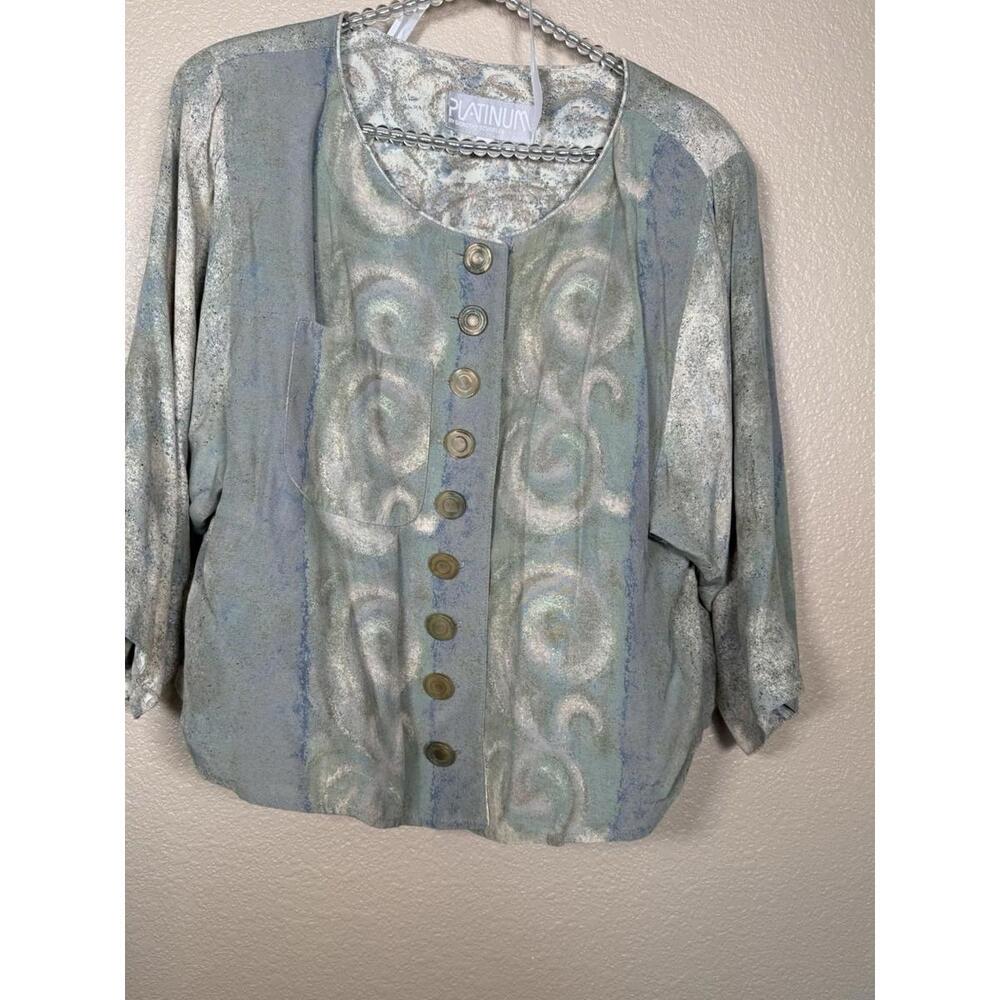 Vtg  Platinum By Dorothy‎ Schoelen Jacket Sz S Rayon Boho Swirl 3/4 Slv Lined